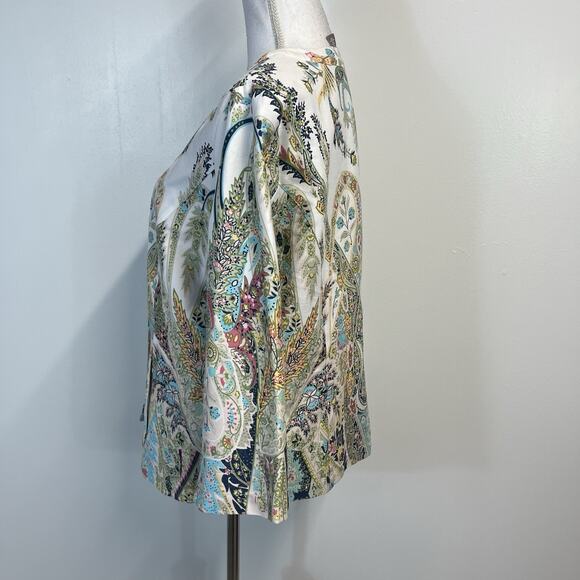 Chico's Jacket Womens sz 1 (8/10) White Blue Pink Paisley Stretch Summer Wedding - Picture 6 of 8